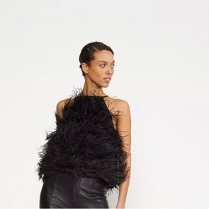 Cynthia Rowley Zala Halter Feather Top Size S. Black. Never worn, with tags